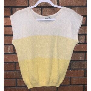 Vintage Helen Sue Sleeveless Knit Sweater Vest Color Block Yellow White USA Made